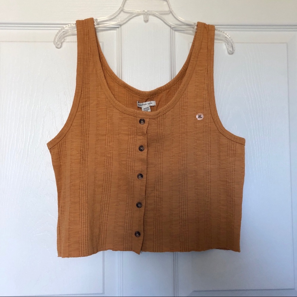 American Eagle Mustard & White Button Tank Top XL